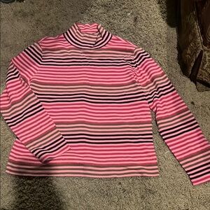 Talbots Pink and Black Striped Turtleneck